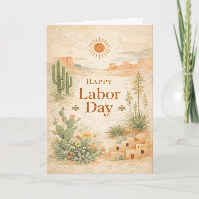 Desert Green Orange Landscape Happy Labor Day Karte (Vorderseite)