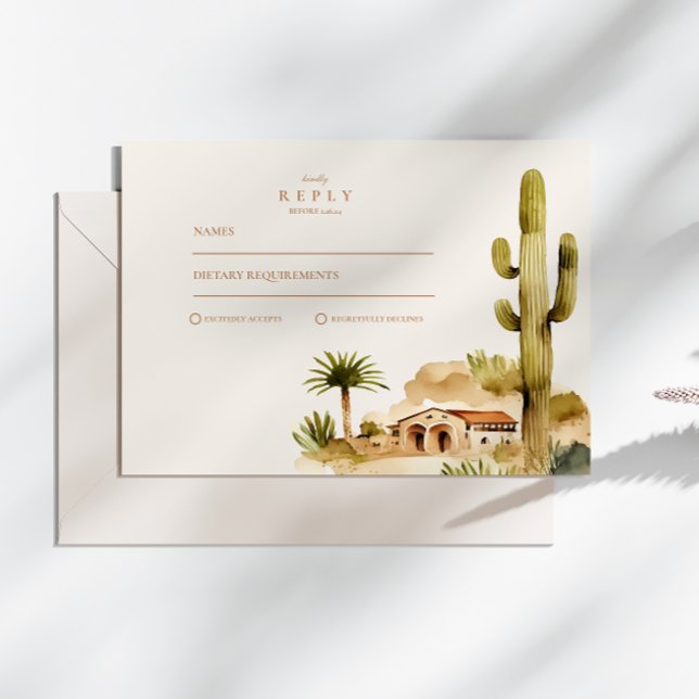 Desert Hacienda Wedding Style RSVP Karte (Von Creator hochgeladen)