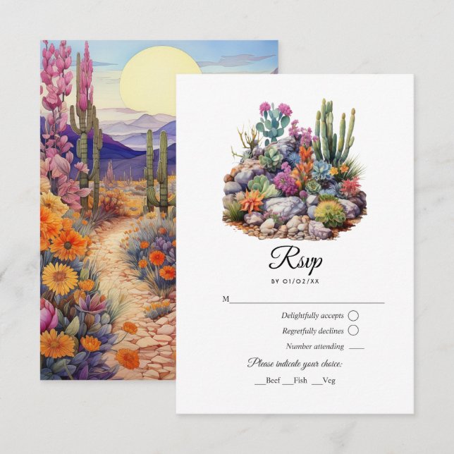 Desert Hues Floral Wedding RSVP Karte (Vorne/Hinten)