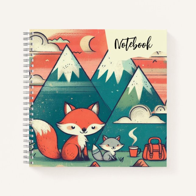 Desert Hugs - Foxy lächelt am Sunset Camping Notizbuch (Vorderseite)