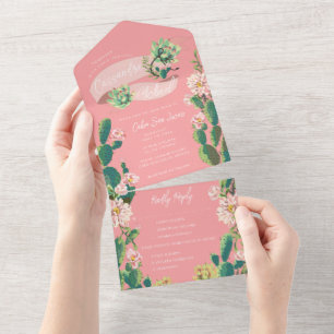 Desert-Kaktusblüten-Hochzeitseinladung All In One Einladung