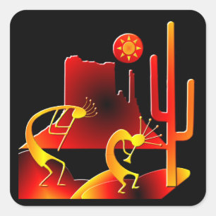 Desert Kokopelli Quadratischer Aufkleber