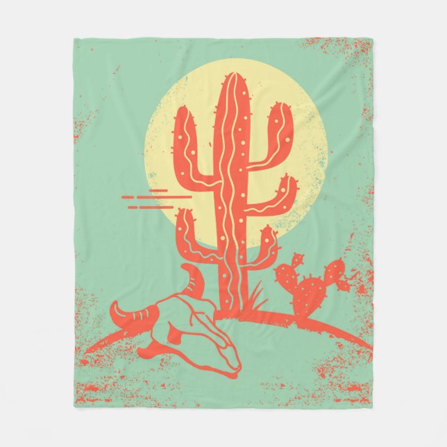 Desert landscape with Cactuses and cow skull. Vint Fleecedecke (Vorderseite)