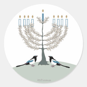 DESERT LIFE Hanukkah 2 Magpies/menorah Runder Aufkleber
