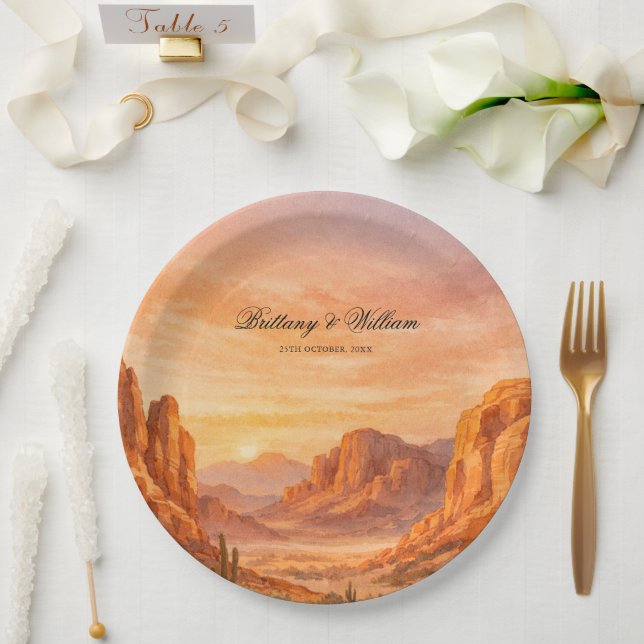 Desert Mountain Landscape Wedding  Pappteller (Hochzeit)