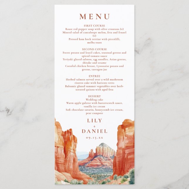 Desert Mountain Watercolor Destination Wedding Menükarte (Vorderseite)