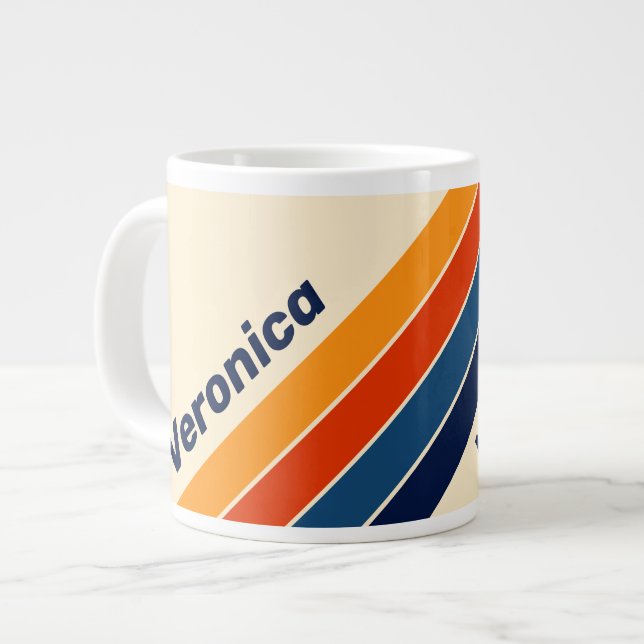 Desert Retro Rainbow Striped with Name Jumbo-Tasse (Vorderseite Links)