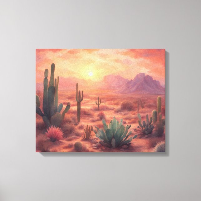 Desert Sequoia Cactus Colorful Sunrise Art Leinwanddruck (Vorderseite)
