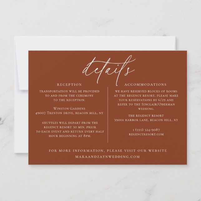Desert Sienna Minimalist Mariage Détails Carte (Devant)