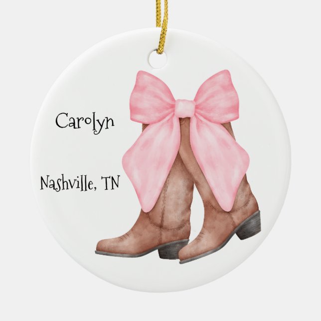 Desert/Southwest Pink Cowboy  Boots  Keramik Ornament (Vorne)