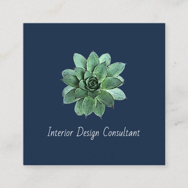 Desert Succulent QR code Modern Navy Blue Quadratische Visitenkarte (Vorderseite)