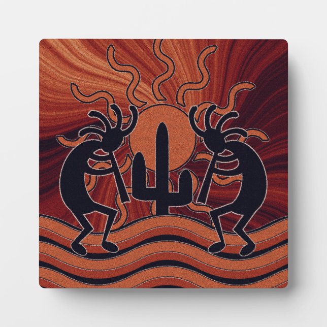 Desert Sun Cactus Kokopelli Southwest Motif Fotoplatte (Vorderseite)