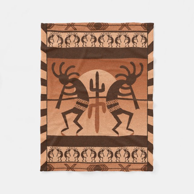 Desert Sun Cactus Kokopelli Southwestern Fleecedecke (Vorderseite)