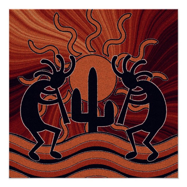 Desert Sun Cactus Kokopelli Southwestern Poster (Vorderseite)