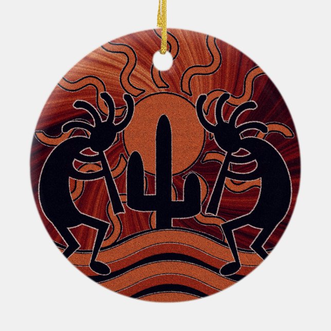Desert Sun Cactus Kokopelli Südwest Decor Keramikornament (Hinten)