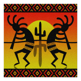 Desert Sun Cactus Kokopelli Südwest Design Poster