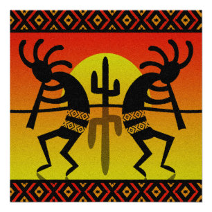 Desert Sun Cactus Kokopelli Südwest Design Poster