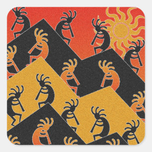 Desert Sun Southwest Kokopelli Quadratischer Aufkleber
