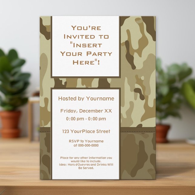 Desert Tan Military Camouflage Party Einladung (Unique Invitation)