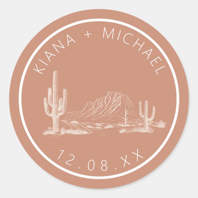 Desert Vibes Wedding Landscape Terra Cotta ID1019 Runder Aufkleber (Vorderseite)