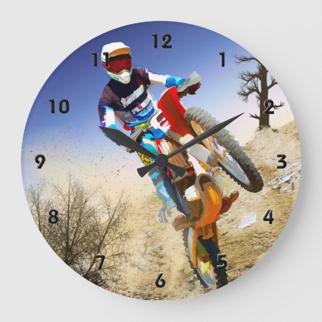 Desert Wheelie Motocross Große Wanduhr (Vorderseite)