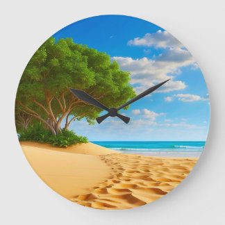 Deserted Tropical Island Sandy Beach Große Wanduhr