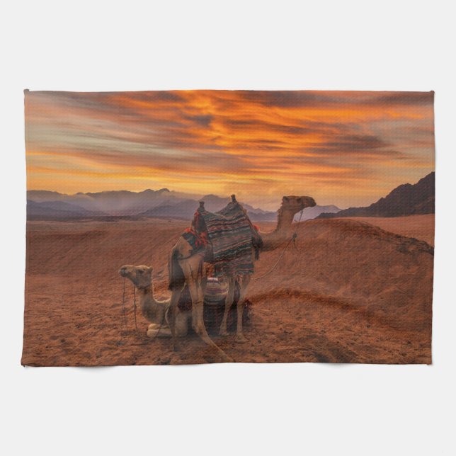 Deserts | Bactrian Camel Egypt Sand Dune Geschirrtuch (Horizontal)