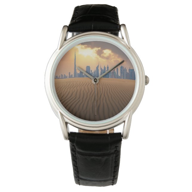 Deserts | Dubai's Skyline View from Sand Dune Armbanduhr (Vorderseite)