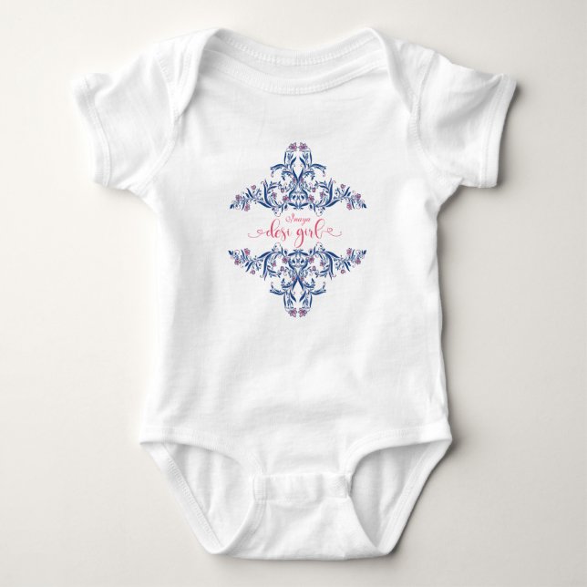 Desi Girl Text mit floralpersischem Henna-Muster Baby Strampler (Vorderseite)