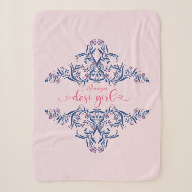 Desi Girl Text mit floralpersischen Henna-Mustern Sherpadecke (Vorderseite)