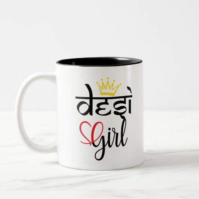 Desi-indischer oder pakistanischer Braun-Mädchen-S Zweifarbige Tasse (Links)