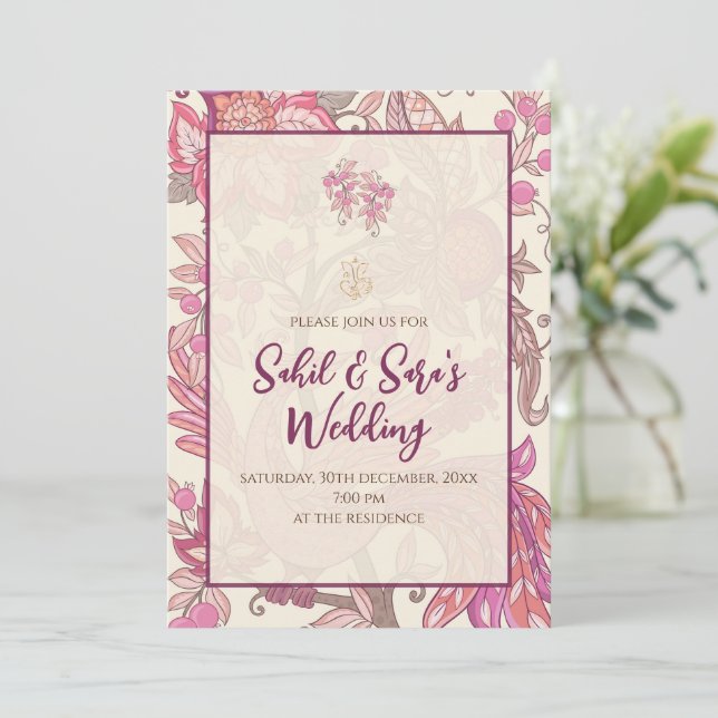Desi Wedding Card Indian Wedding Einladung (Stehend Vorderseite)
