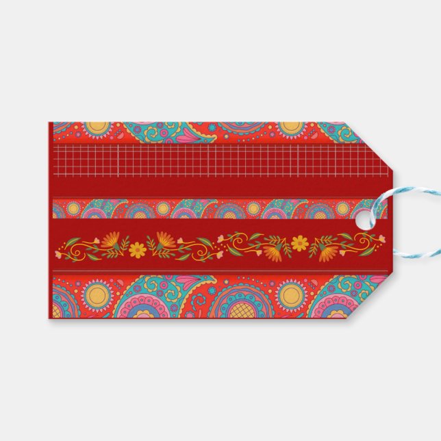 Desi Wedding Style Deep Red Design Geschenkanhänger (Vorderseite (Horizontal))