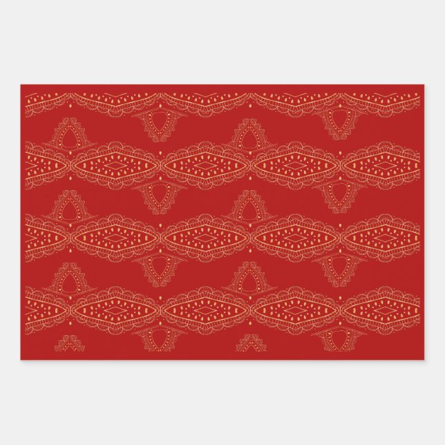 Desi Wedding Style Deep Red Design Geschenkpapier Set (Vorderseite)