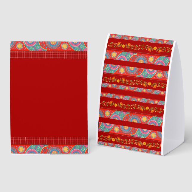 Desi Wedding Style Deep Red Design Tischaufsteller (Vorder-/Rückseite)