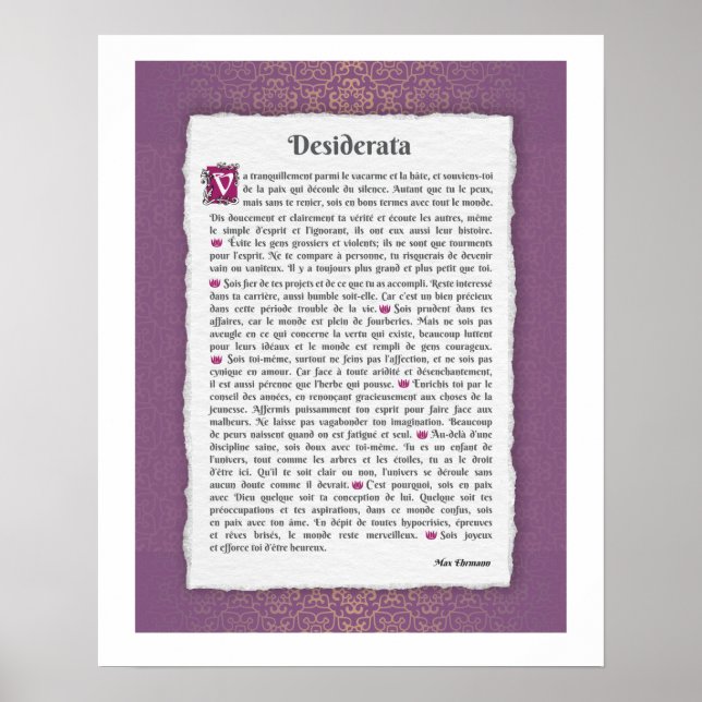 Desiderata - Choses désirées - poème Poster (Vorne)