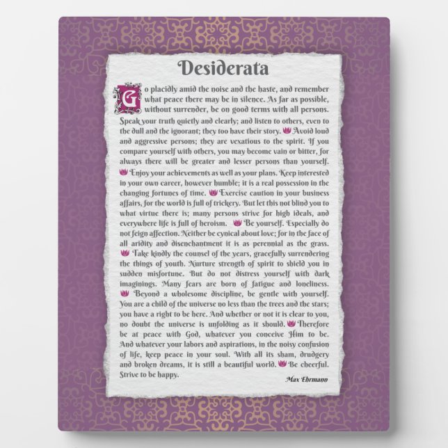 Desiderata - Dinge erwünscht Fotoplatte (Vorderseite)