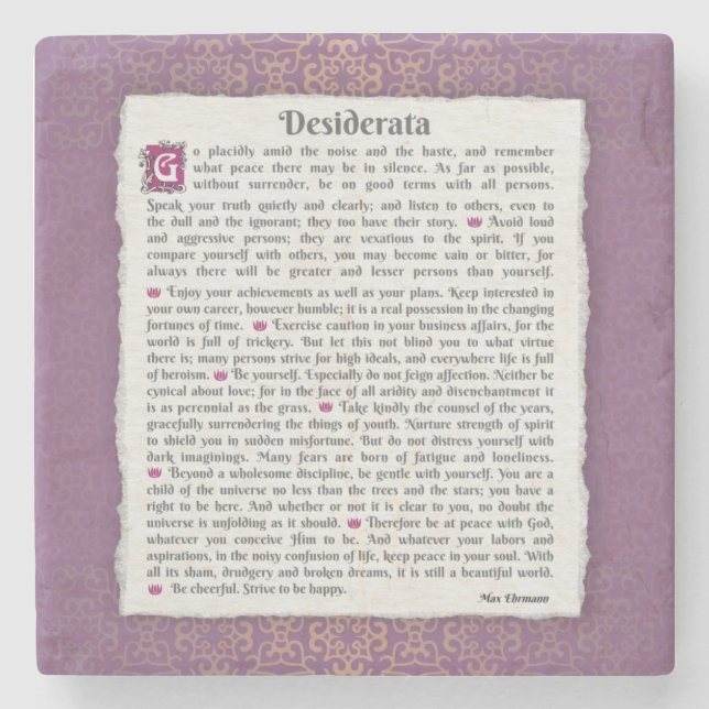 Desiderata - Dinge erwünscht Steinuntersetzer (Vorderseite)