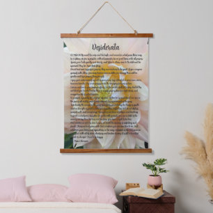 Desiderata Gedicht Blush Pink Dahlia Bloom Wandteppich Mit Holzrahmen