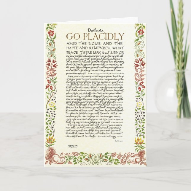 DESIDERATA Gedicht CARD Max Ehrmann-Wildblumen Karte (Vorderseite)