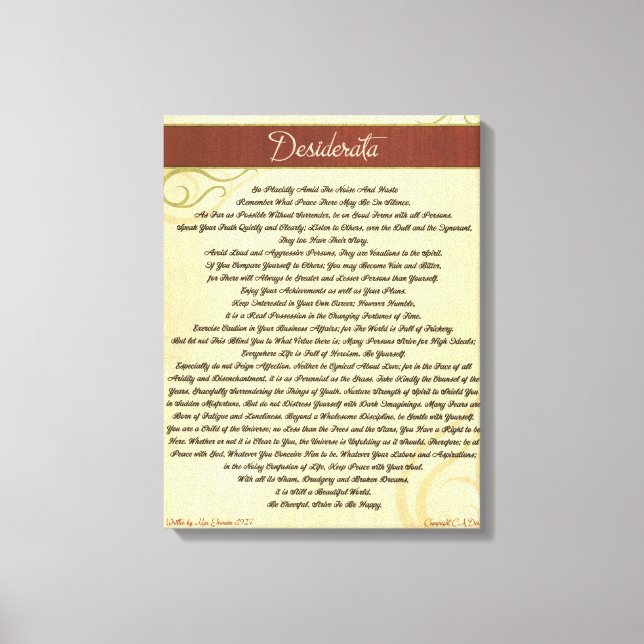DESIDERATA Gedicht=Max Ehrmann=Leinwand des Holzko Leinwanddruck (Vorderseite)