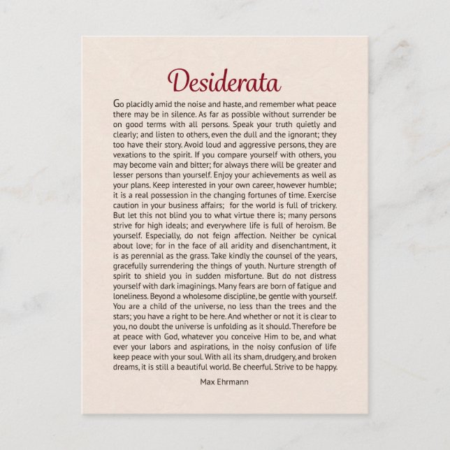 Desiderata Gedicht Postcard Postkarte (Vorderseite)