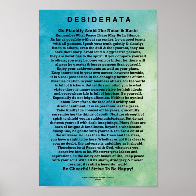 Desiderata Gedicht von Max Ehrmann Abstrakt Waterc Poster (Vorne)