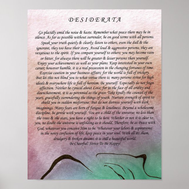 Desiderata Gedicht von Max Ehrmann Watercolor Moun Poster (Vorne)
