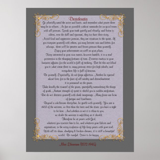 Desiderata "gewünschte Dinge", anpassbare Farben Poster (Vorne)