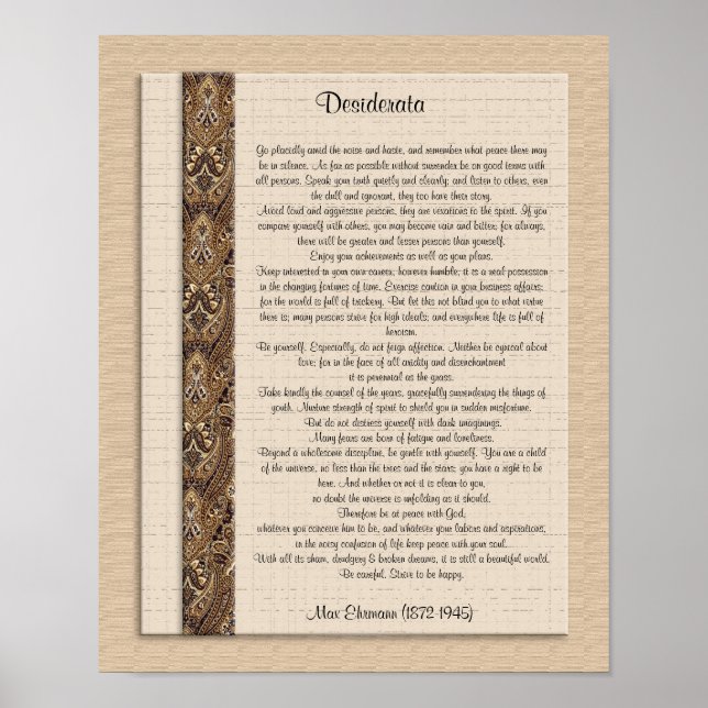 Desiderata "gewünschte Dinge" Braunes Design Poster (Vorne)