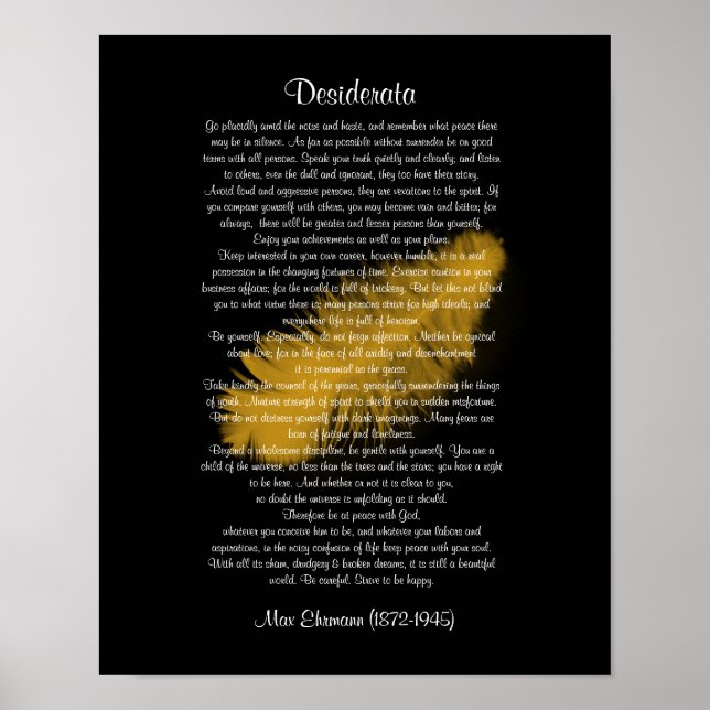 Desiderata "gewünschte Dinge" Goldenes Federschwar Poster (Vorne)