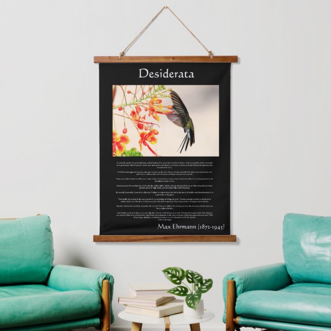 Desiderata Hummingbird belebt eine Blume Wandteppich Mit Holzrahmen (Wohnzimmer)