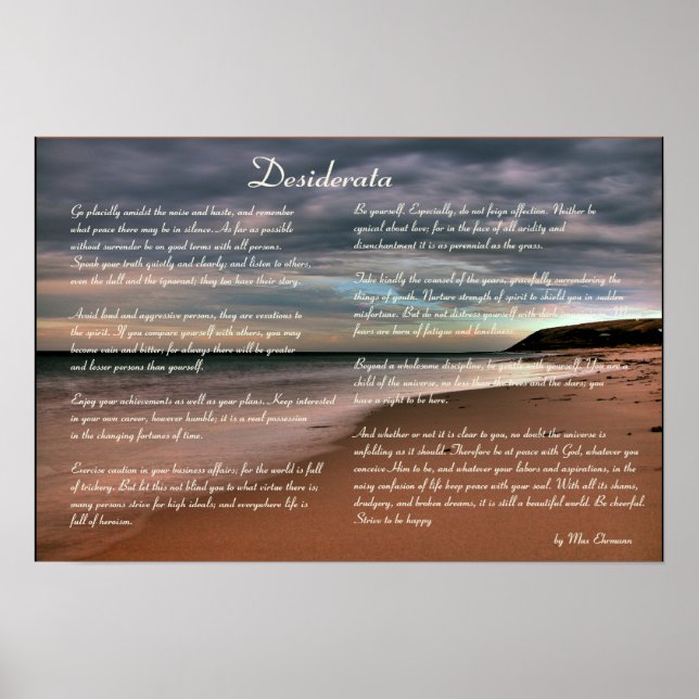 Desiderata Inspirational Gedicht und Seehand Poster (Vorne)