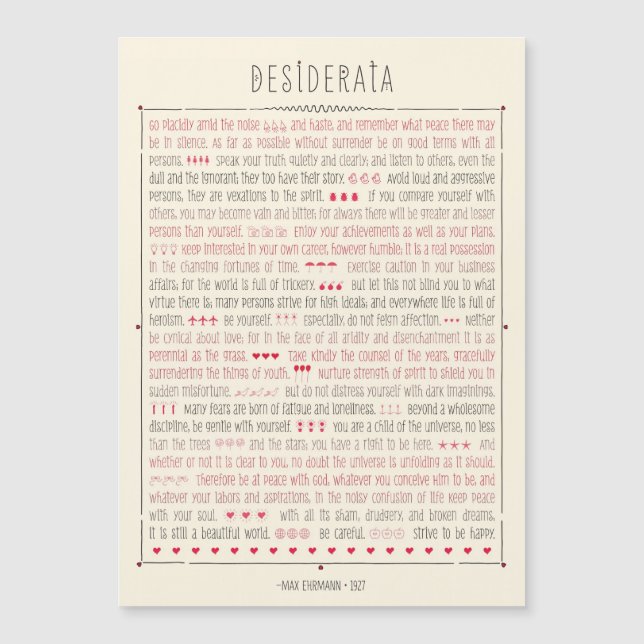 Desiderata-inspirierend Gedicht Magnetkarte (Vorderseite)
